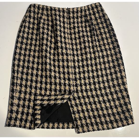 Talbots Houndstooth Tweed Blazer Skirt Set Sz 4 Wool Blend Pockets Zipper Front - Picture 11 of 12
